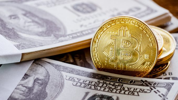 US Dollar and Bitcoin placed together to show investment concept