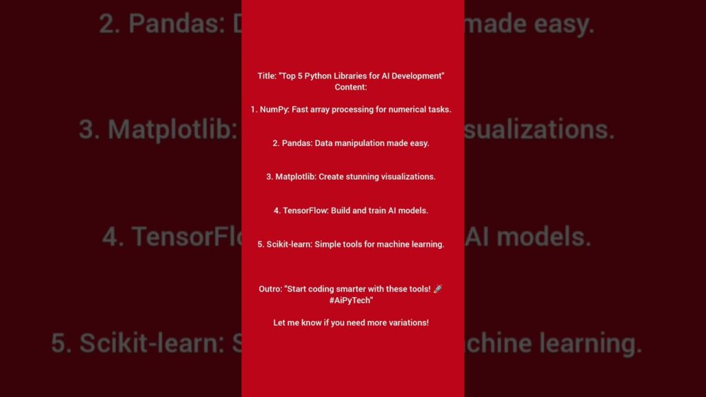 Must-Have Python Libraries for AI Beginners!”.  “Top 5 Tools to Kickstart Your AI Journey 🚀