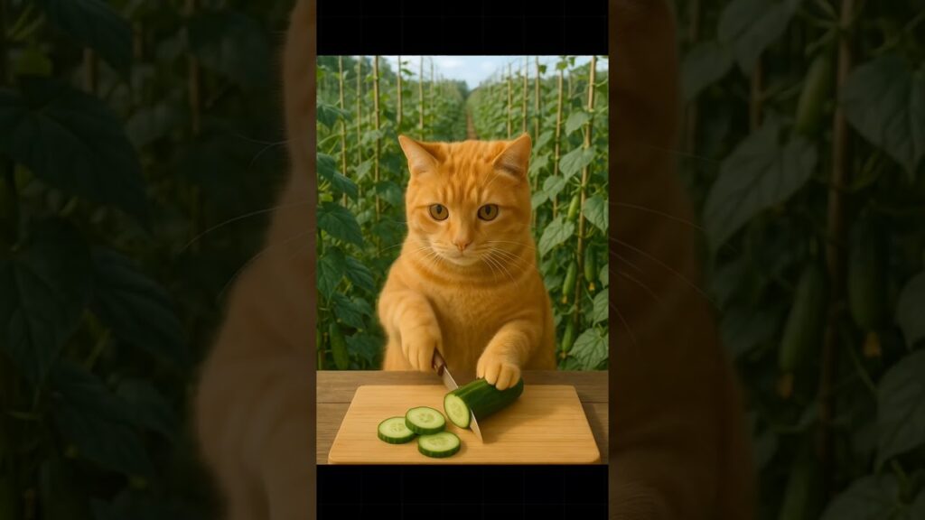 cat cutting cucumber#fypシ゚viral #memes #viralvideo #youtubeautomation #ai #news #shortvideo
